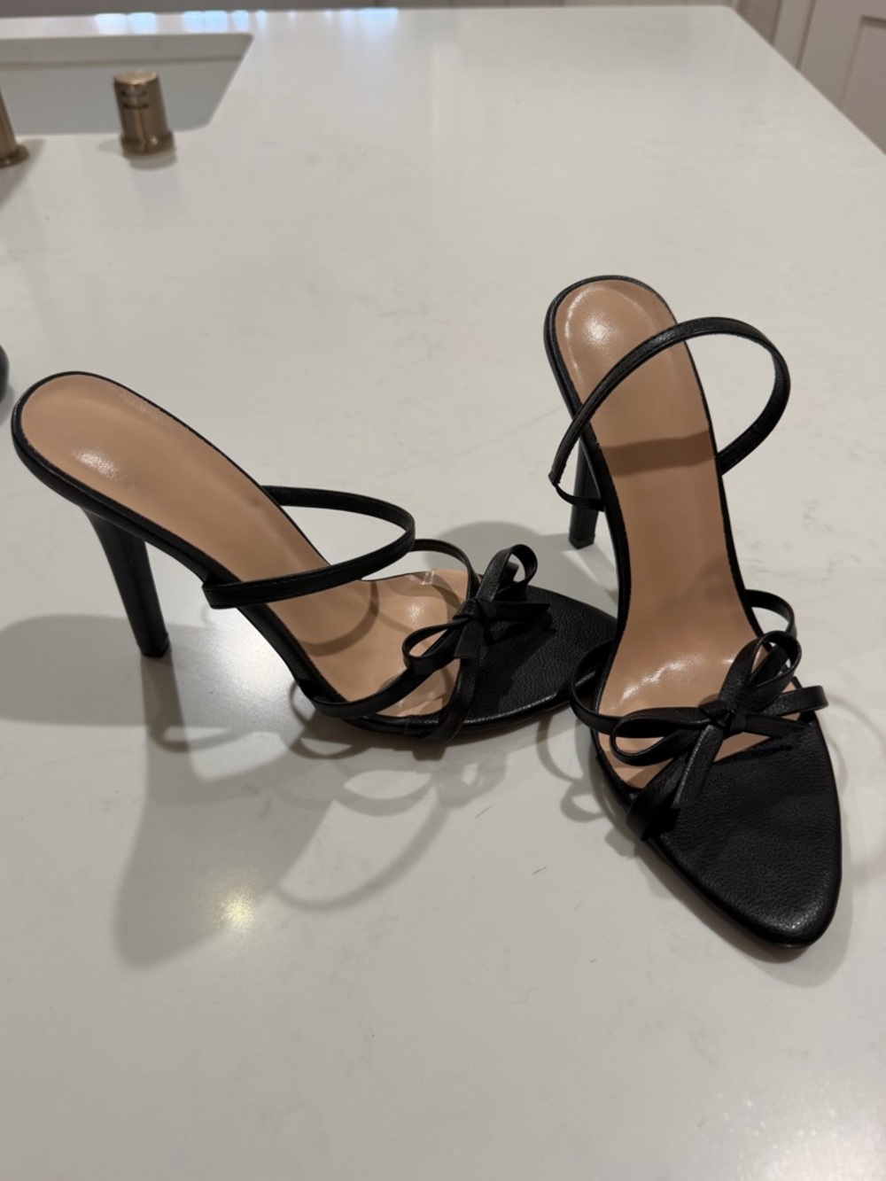 Black Strappy Bow High-Heel Sandals - Women
